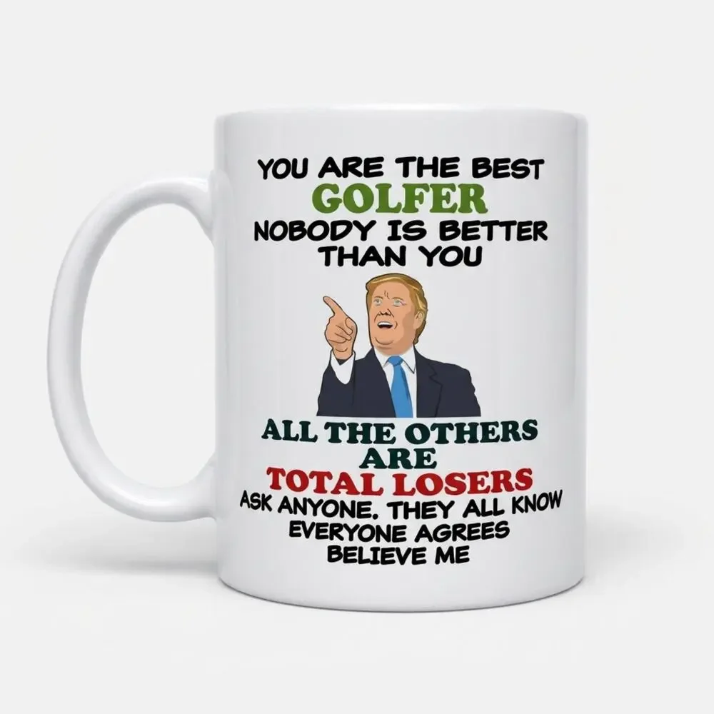 🧚🏻‍♀️ Trump “Best Golfer” Novelty Coffee Mug NIB Funny White Elephant Gift